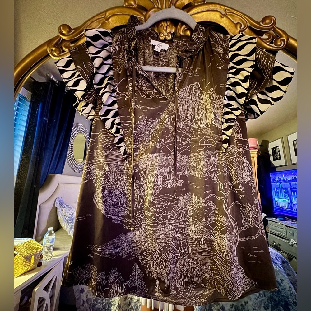 Entro Brown and Black Patterned boutique Blouse